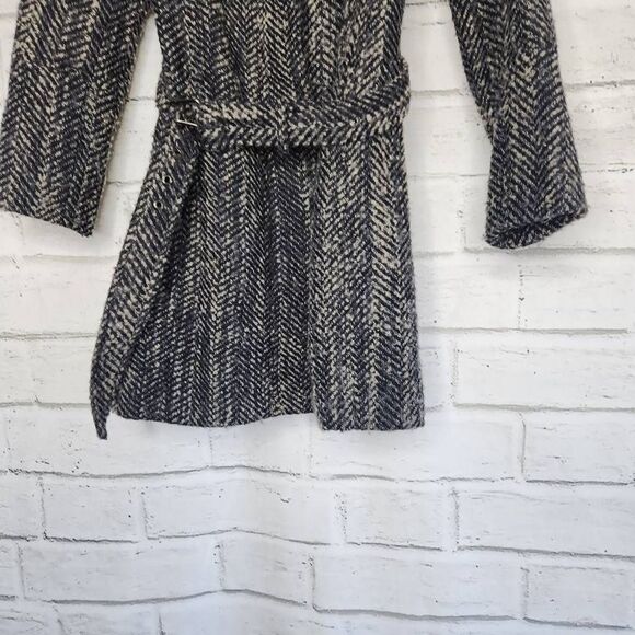 Zara Basic Women's Gray Textured Tweed Full Zip Lined Hooded Coat Size Small - Picture 4 of 15